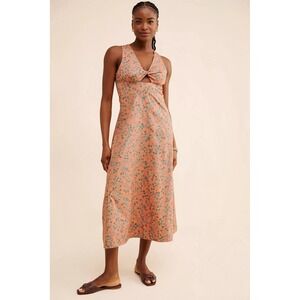 Madewell Stephanie Twist-Front Boho‎ Vibe Midi Dress Floral Print Orange Size 0